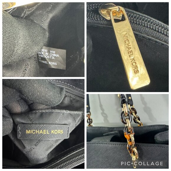 Authentic Michael Kors Black Saffiano Leather Floral Embossed Shoulder Bag - Picture 12 of 14